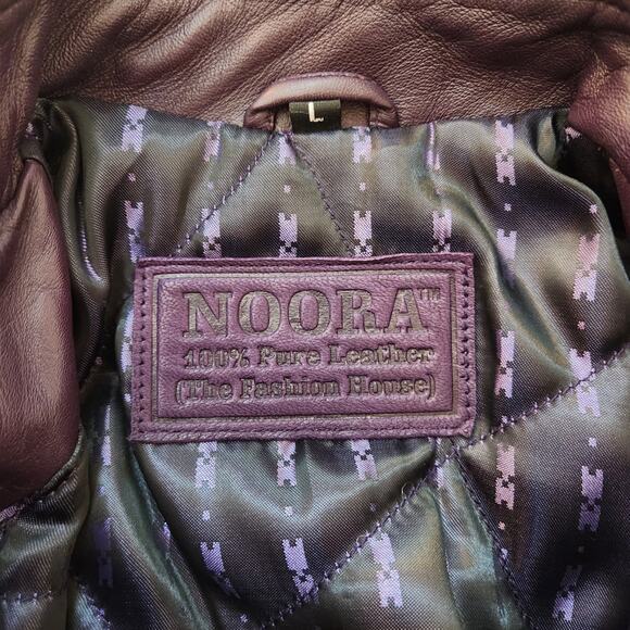 Noora Women's Vintage Lambskin Moto Jacket Eggplant Size L - Picture 6 of 10